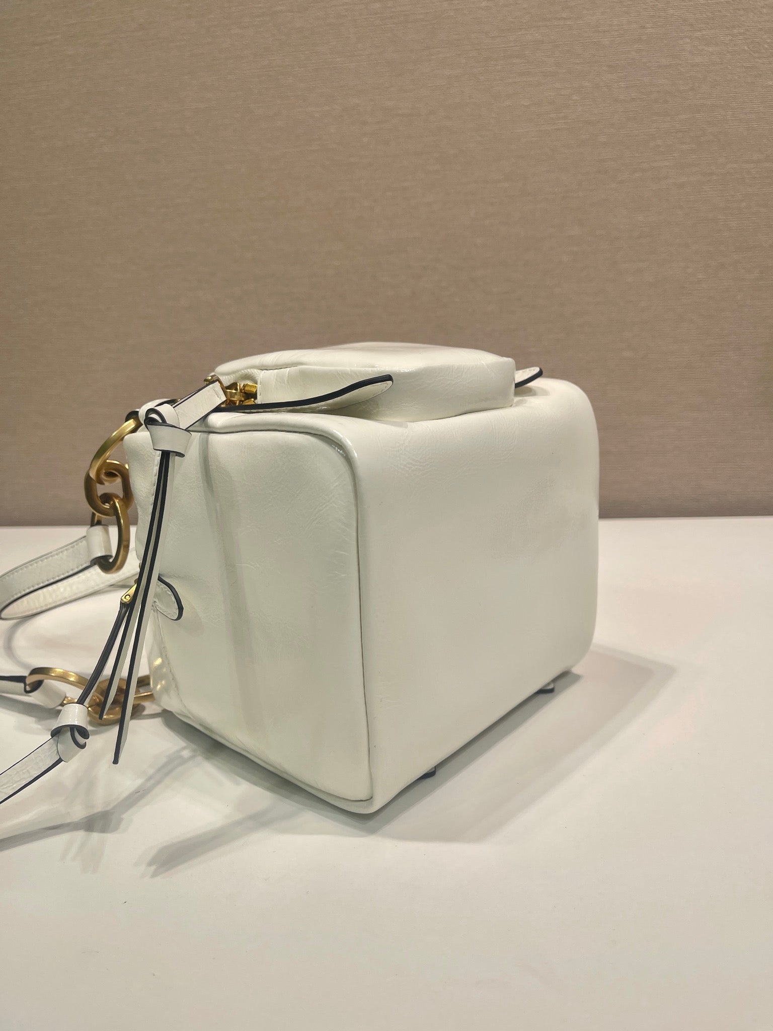 SMALL RECTANGULAR BAG 14 IN WHITE OIL WAX LAMBSKIN GOLD HARDWARE mysite