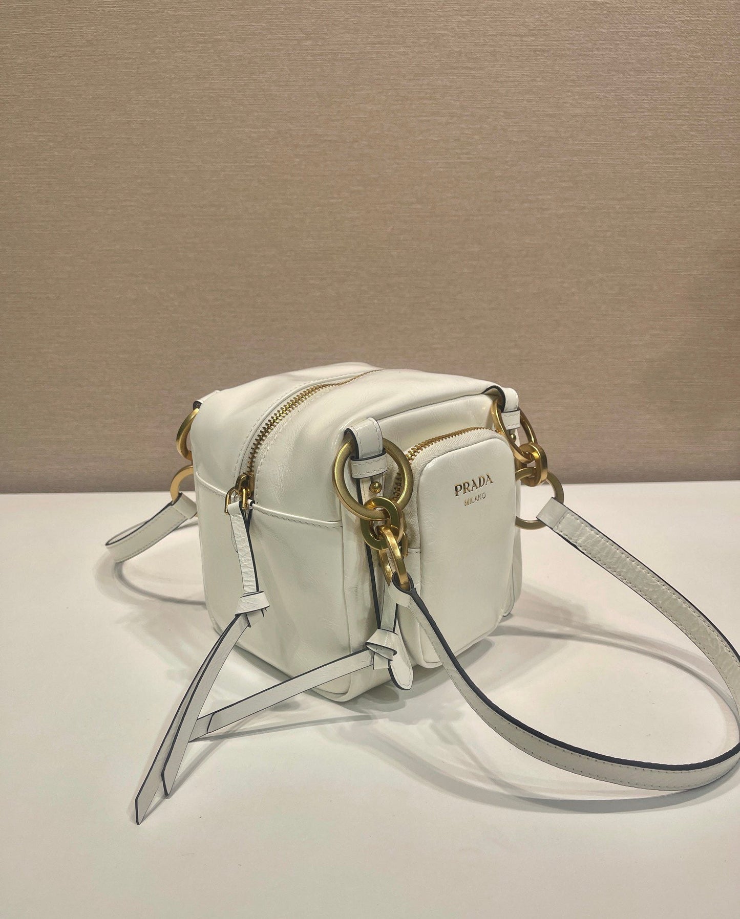 SMALL RECTANGULAR BAG 14 IN WHITE OIL WAX LAMBSKIN GOLD HARDWARE mysite