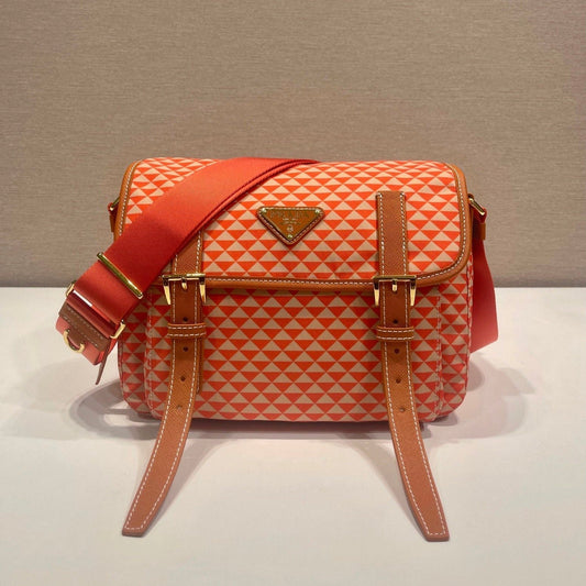 MESSENGER BAG 25 IN ORANGE MIX CREAM TRIANGLE PATTERN EMBROIDERED FABRIC mysite