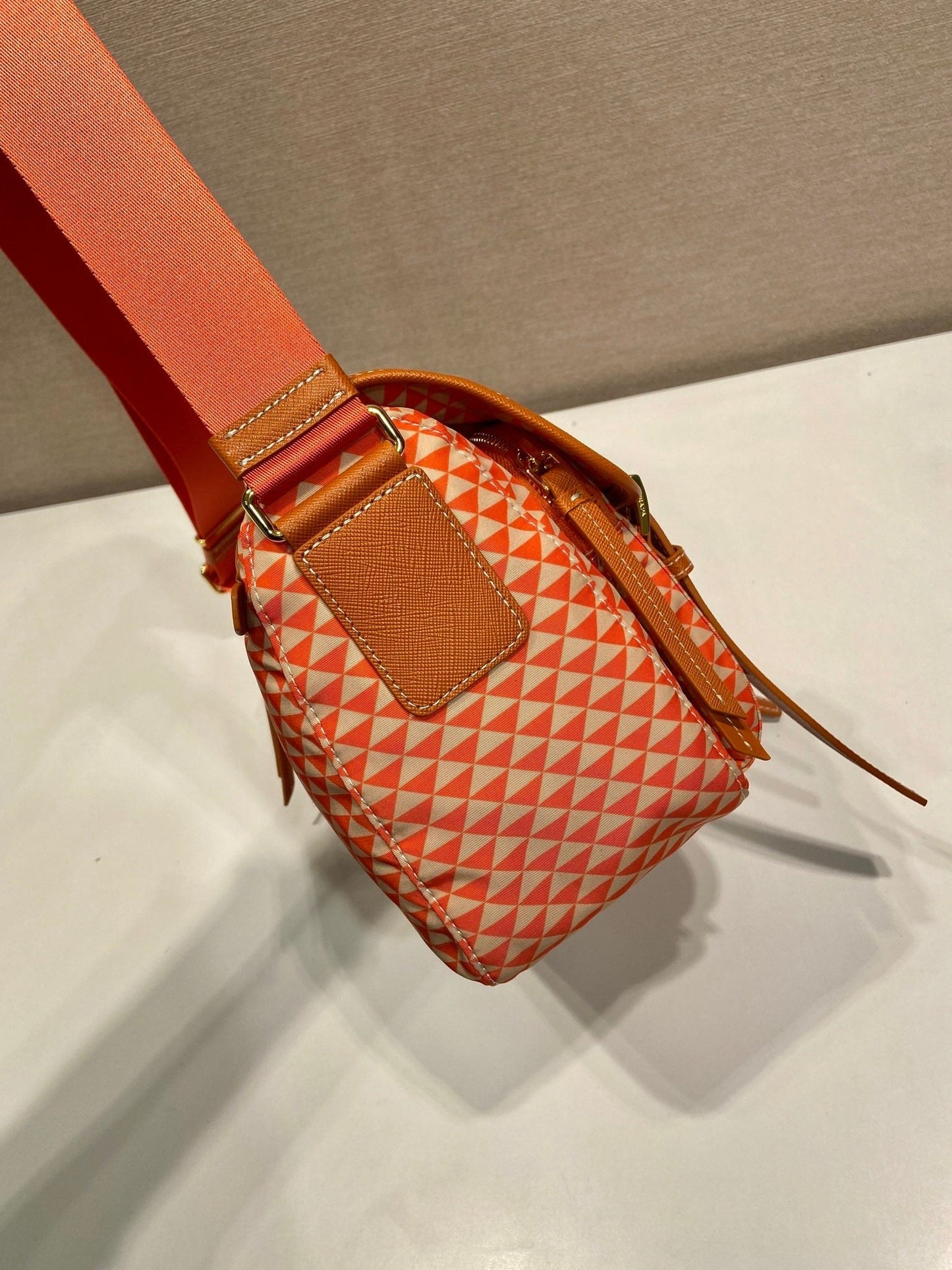 MESSENGER BAG 25 IN ORANGE MIX CREAM TRIANGLE PATTERN EMBROIDERED FABRIC mysite