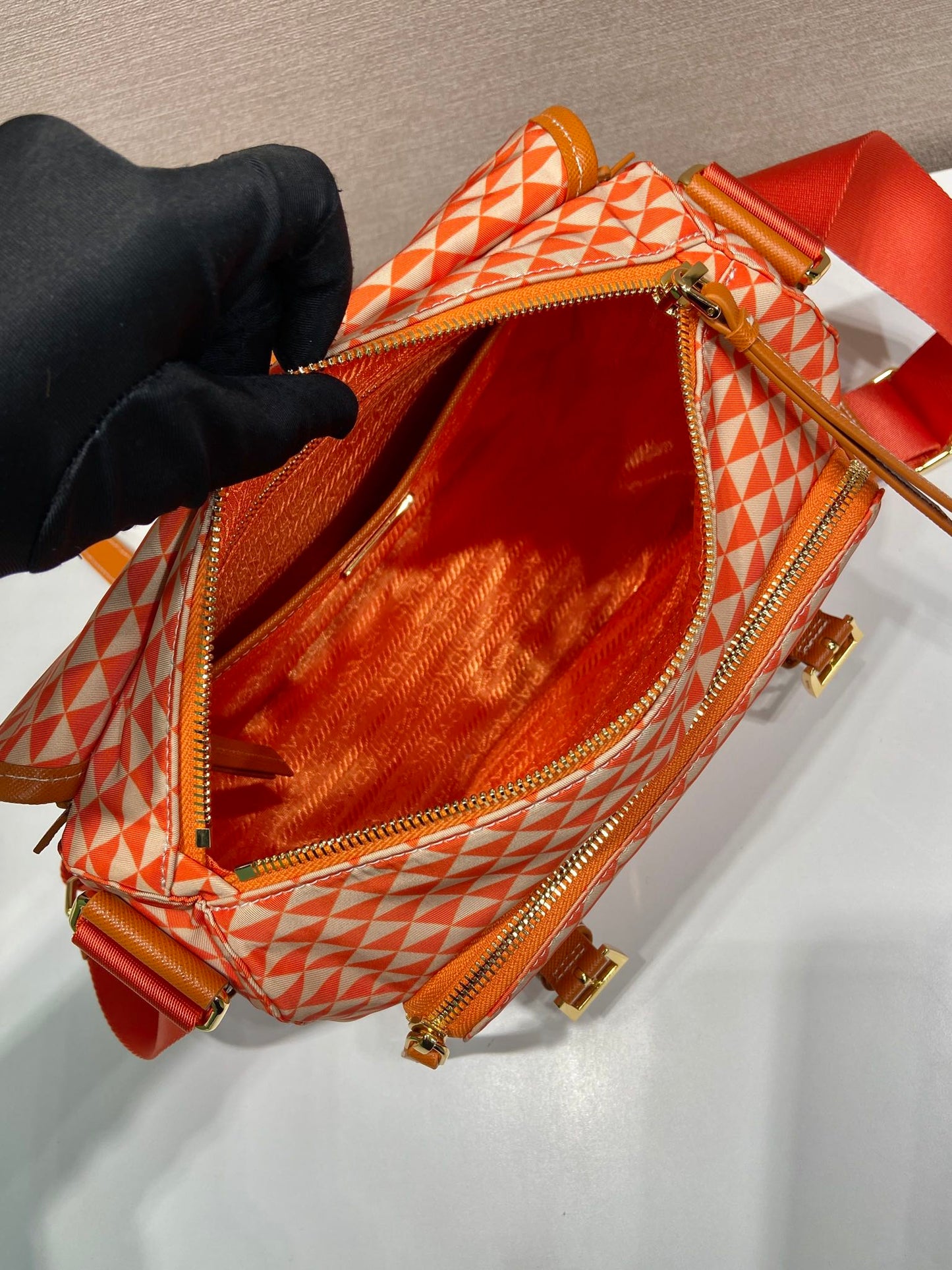 MESSENGER BAG 25 IN ORANGE MIX CREAM TRIANGLE PATTERN EMBROIDERED FABRIC mysite