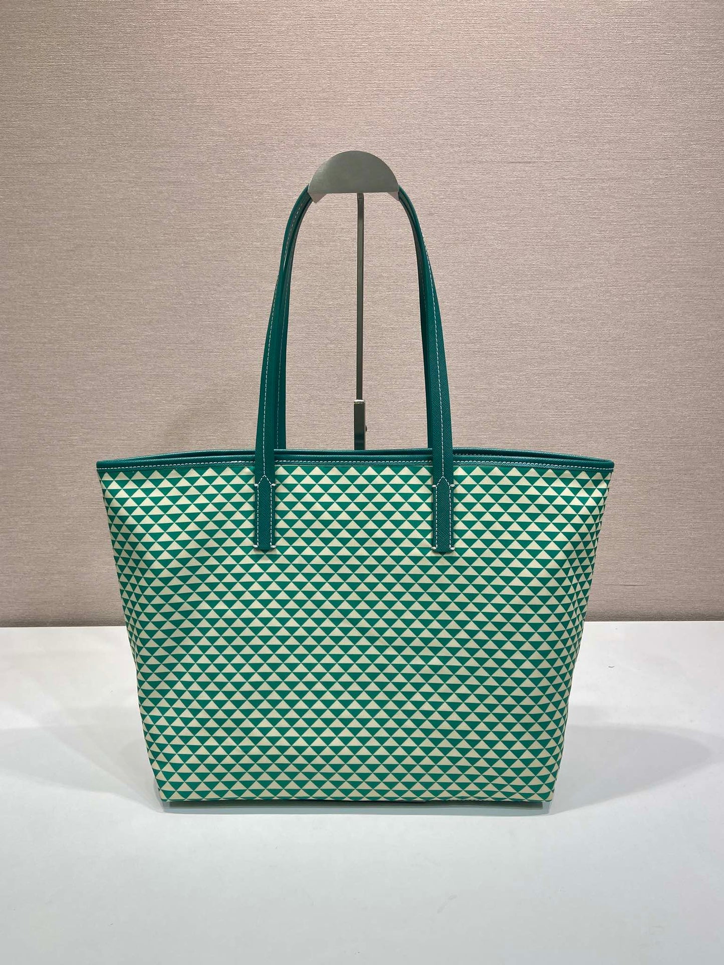 TOTE BAG 33 IN FOREST GREEN MIX CREAM TRIANGLE PATTERN EMBROIDERED FABRIC mysite