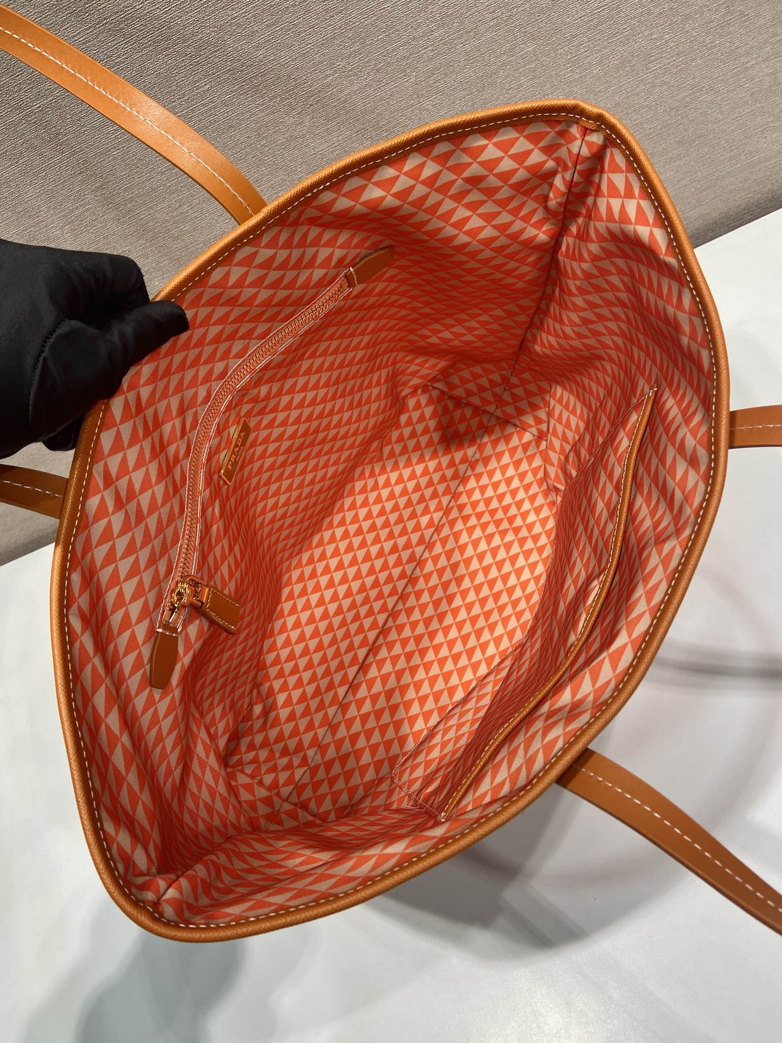 TOTE BAG 33 IN ORANGE MIX WHITE TRIANGLE PATTERN EMBROIDERED FABRIC mysite