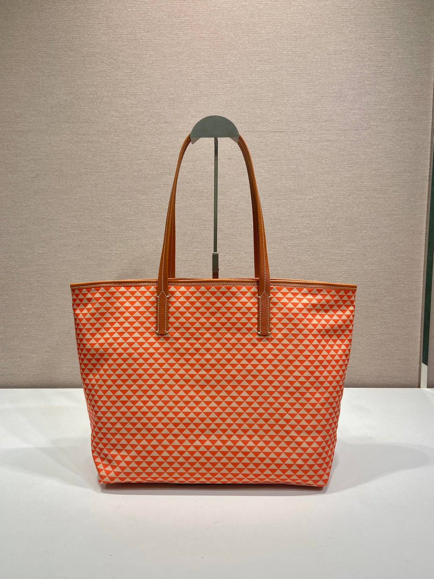 TOTE BAG 33 IN ORANGE MIX WHITE TRIANGLE PATTERN EMBROIDERED FABRIC mysite