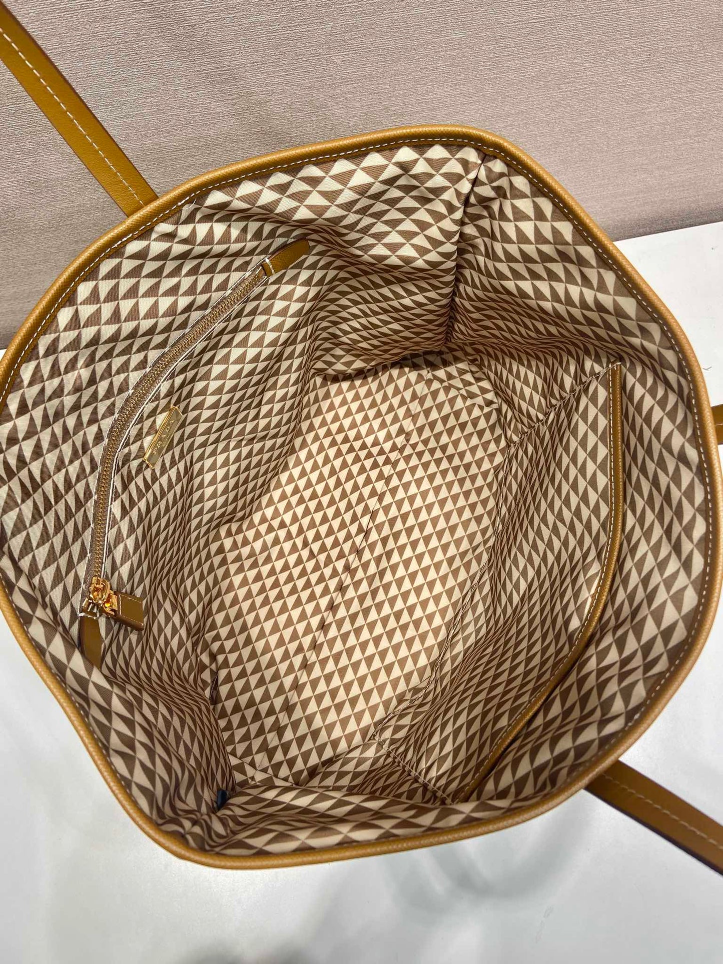 TOTE BAG 33 IN BROWN MIX CREAM TRIANGLE PATTERN EMBROIDERED FABRIC mysite