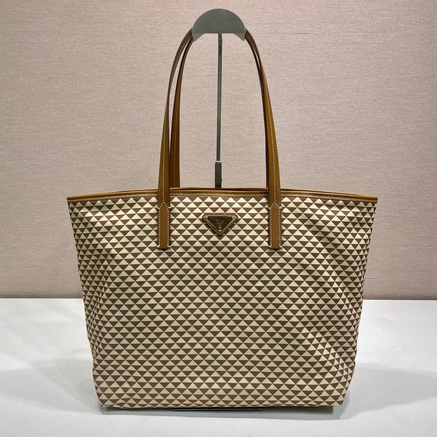 TOTE BAG 33 IN BROWN MIX CREAM TRIANGLE PATTERN EMBROIDERED FABRIC mysite