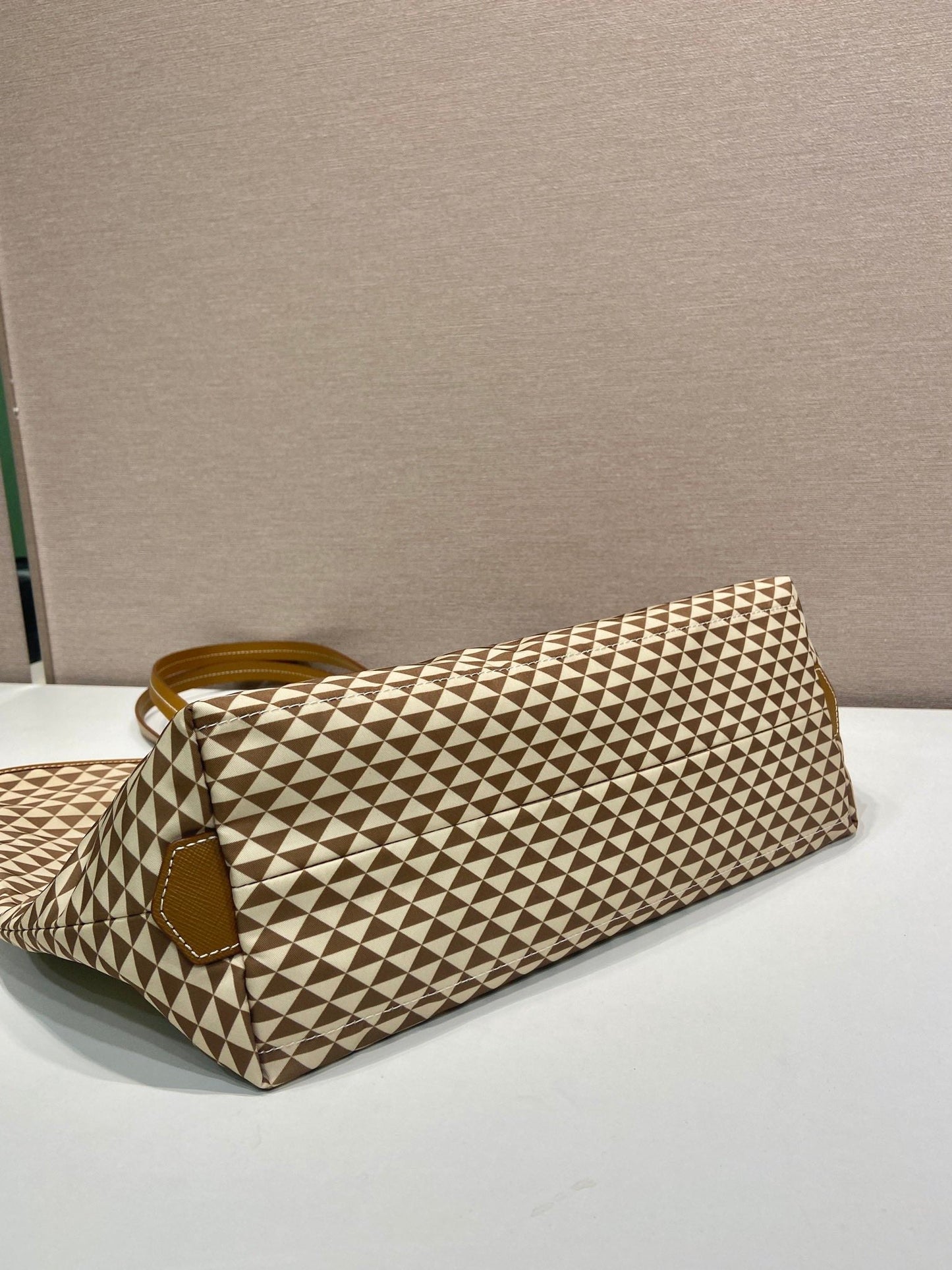 TOTE BAG 33 IN BROWN MIX CREAM TRIANGLE PATTERN EMBROIDERED FABRIC mysite