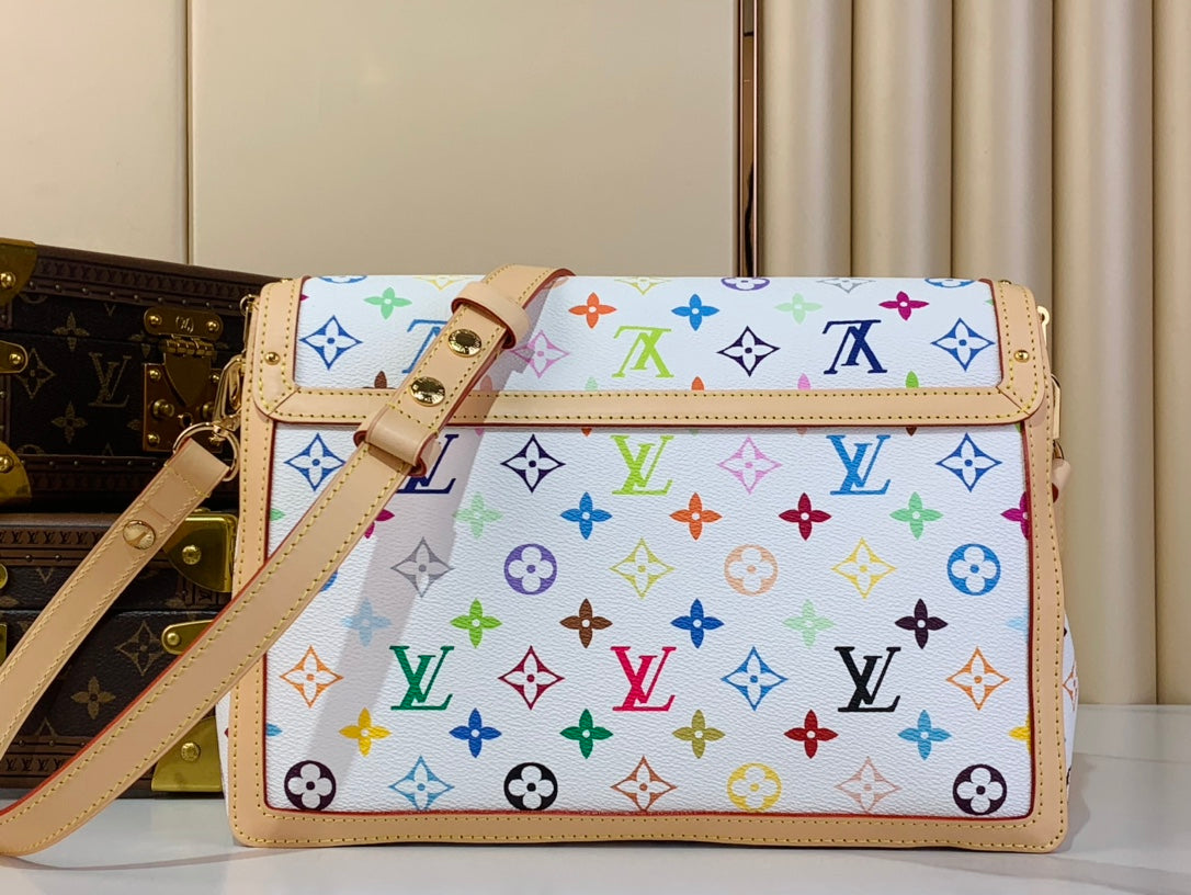LV x TM Dauphine Soft GM 28cm White Multicolored Cowhide-leather trim mysite