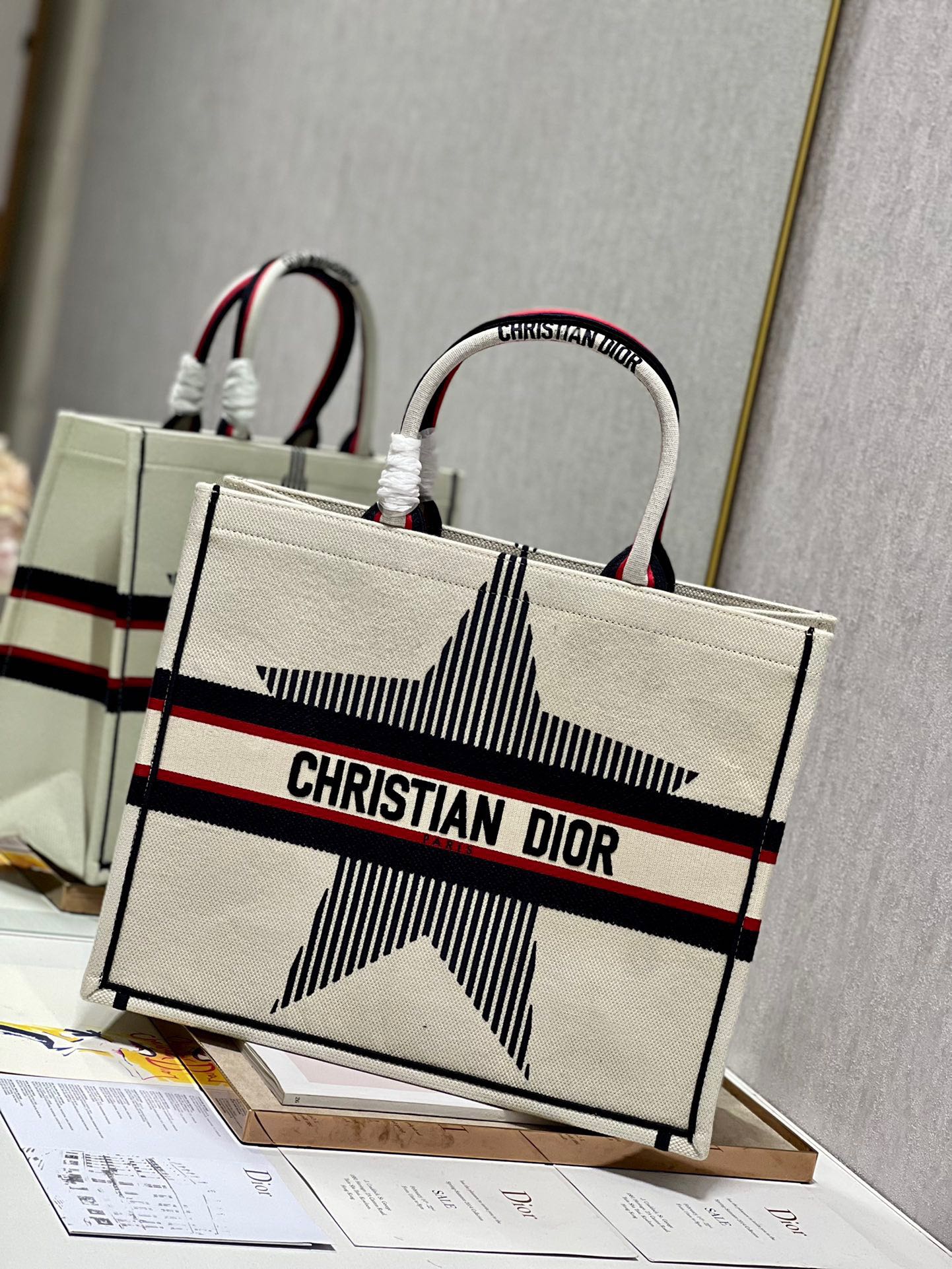 CD White five-pointed Star Book Tote 42cm Bag Canvas 336564 mysite