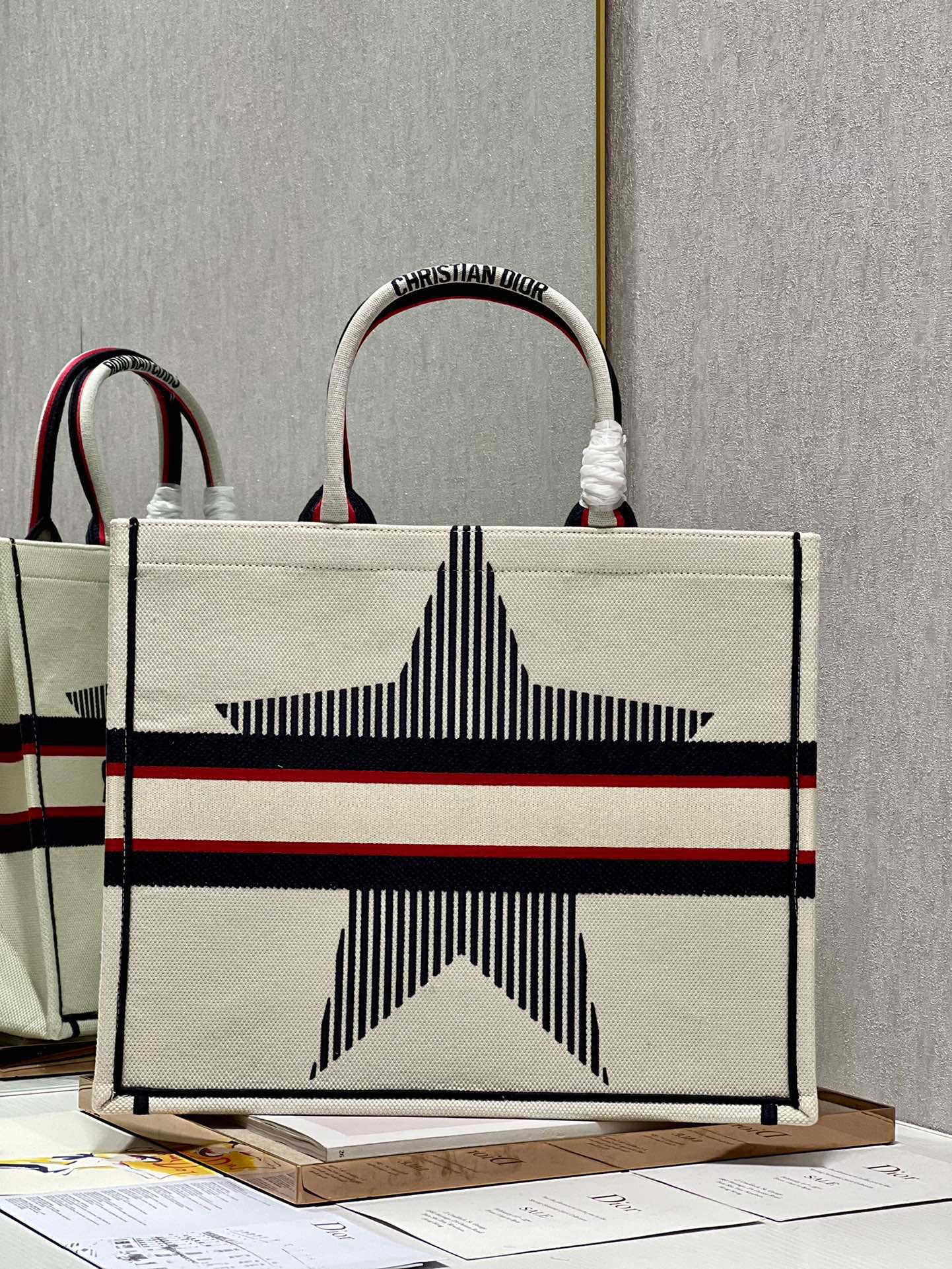CD White five-pointed Star Book Tote 42cm Bag Canvas 336564 mysite