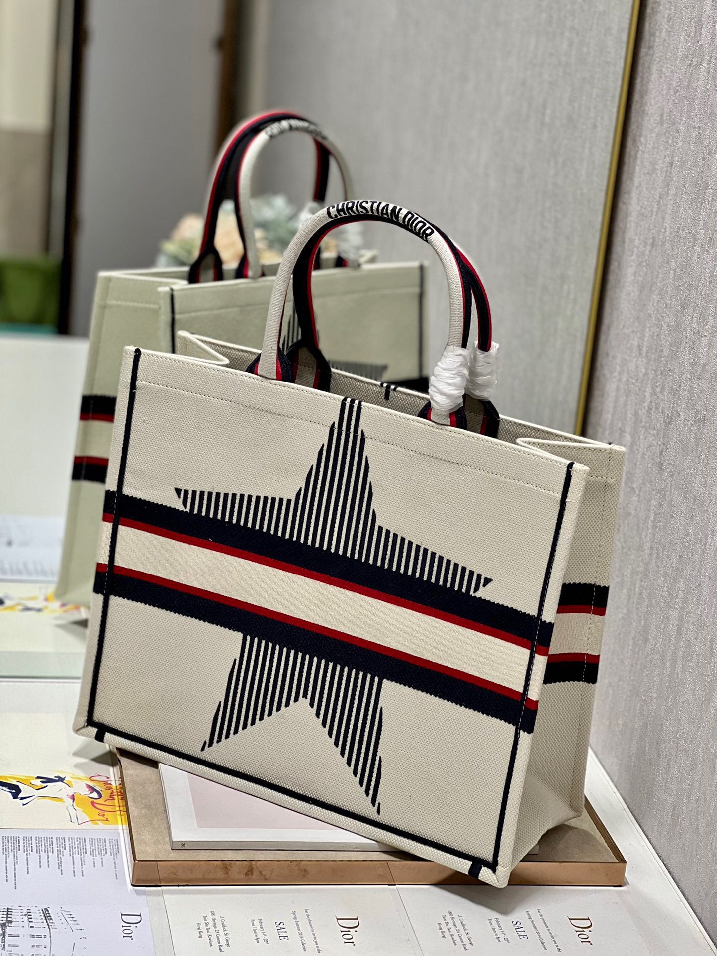 CD White five-pointed Star Book Tote 42cm Bag Canvas 336564 mysite