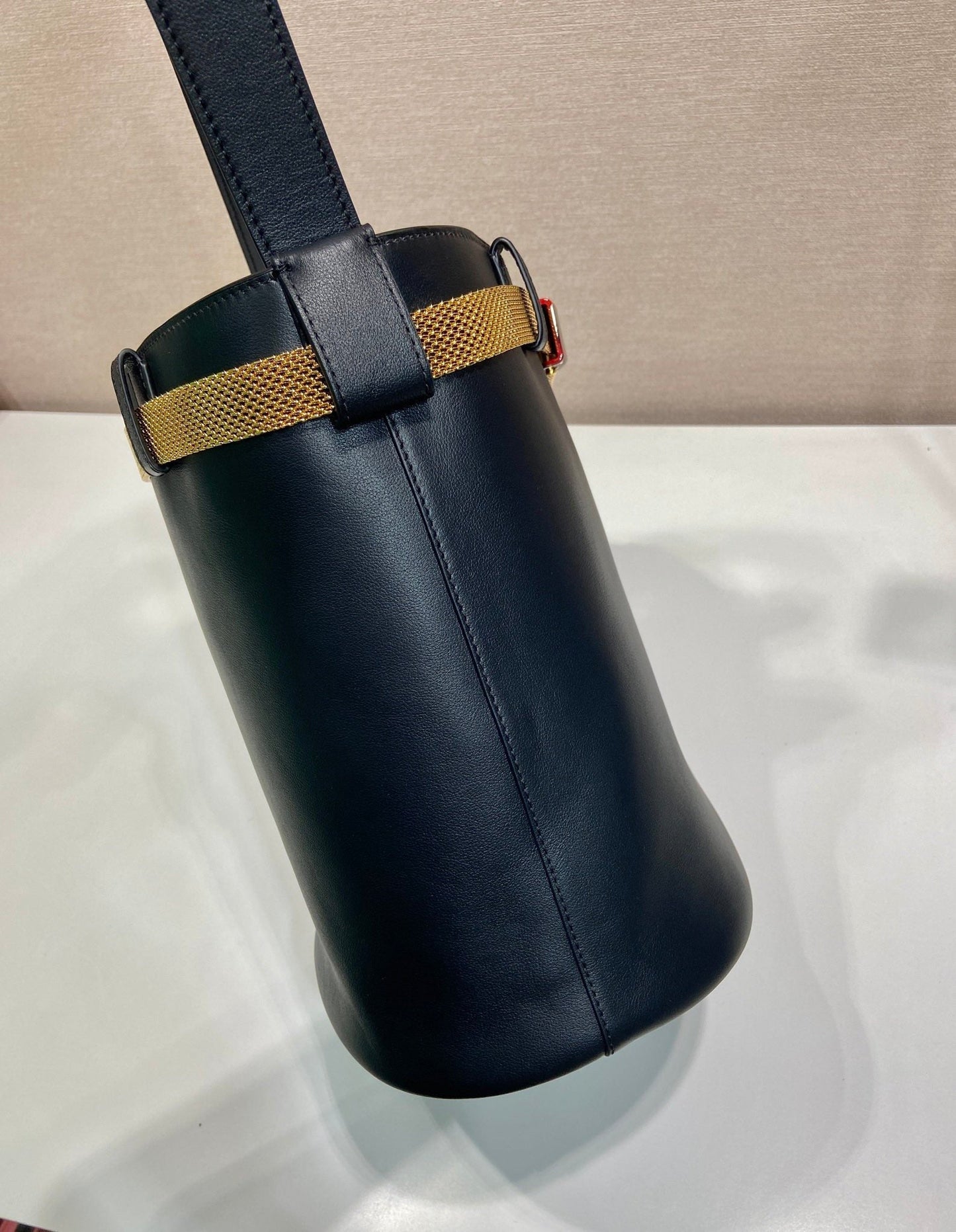 PRA bucket bag iron chain belt black leather 341179 mysite