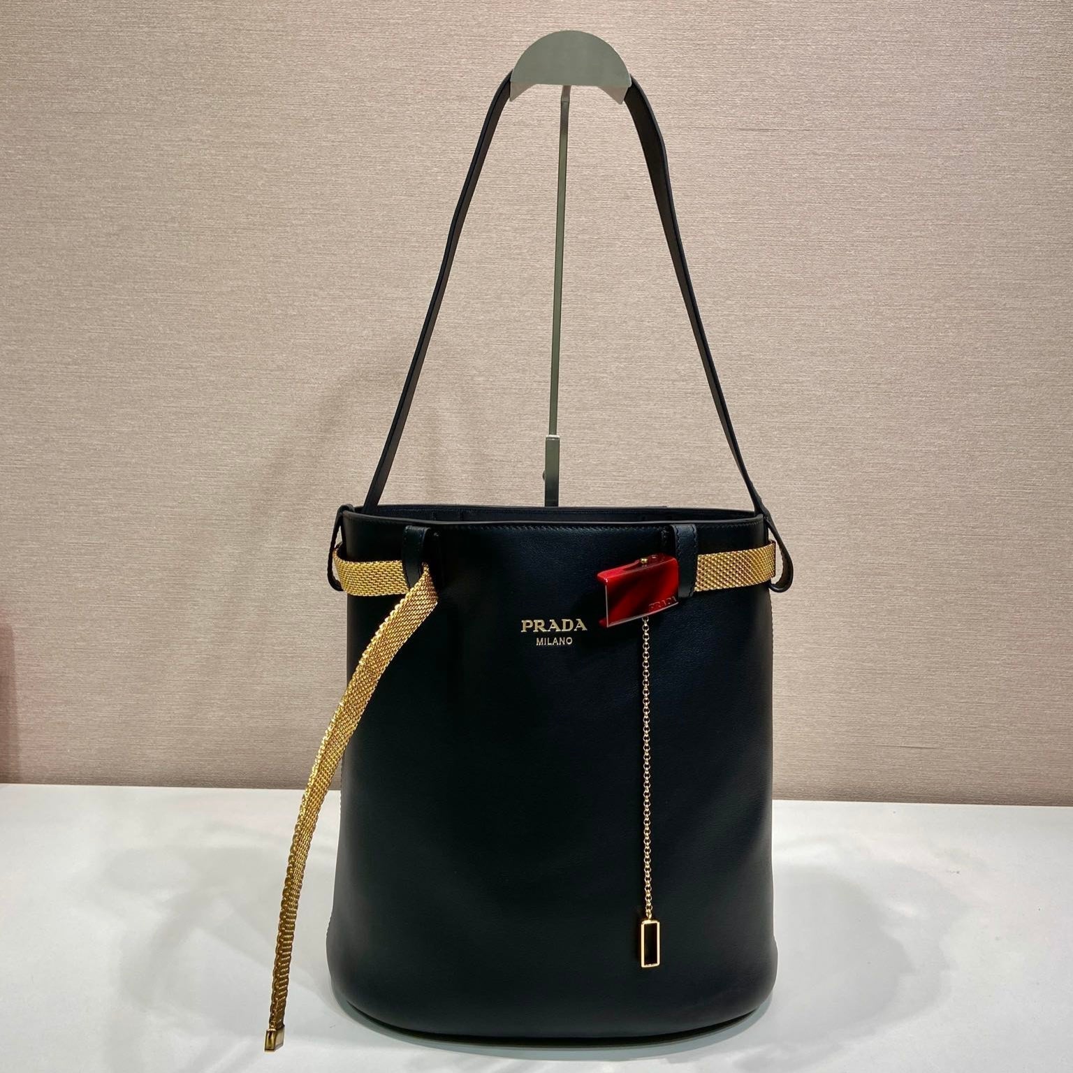 PRA bucket bag iron chain belt black leather 341179 mysite