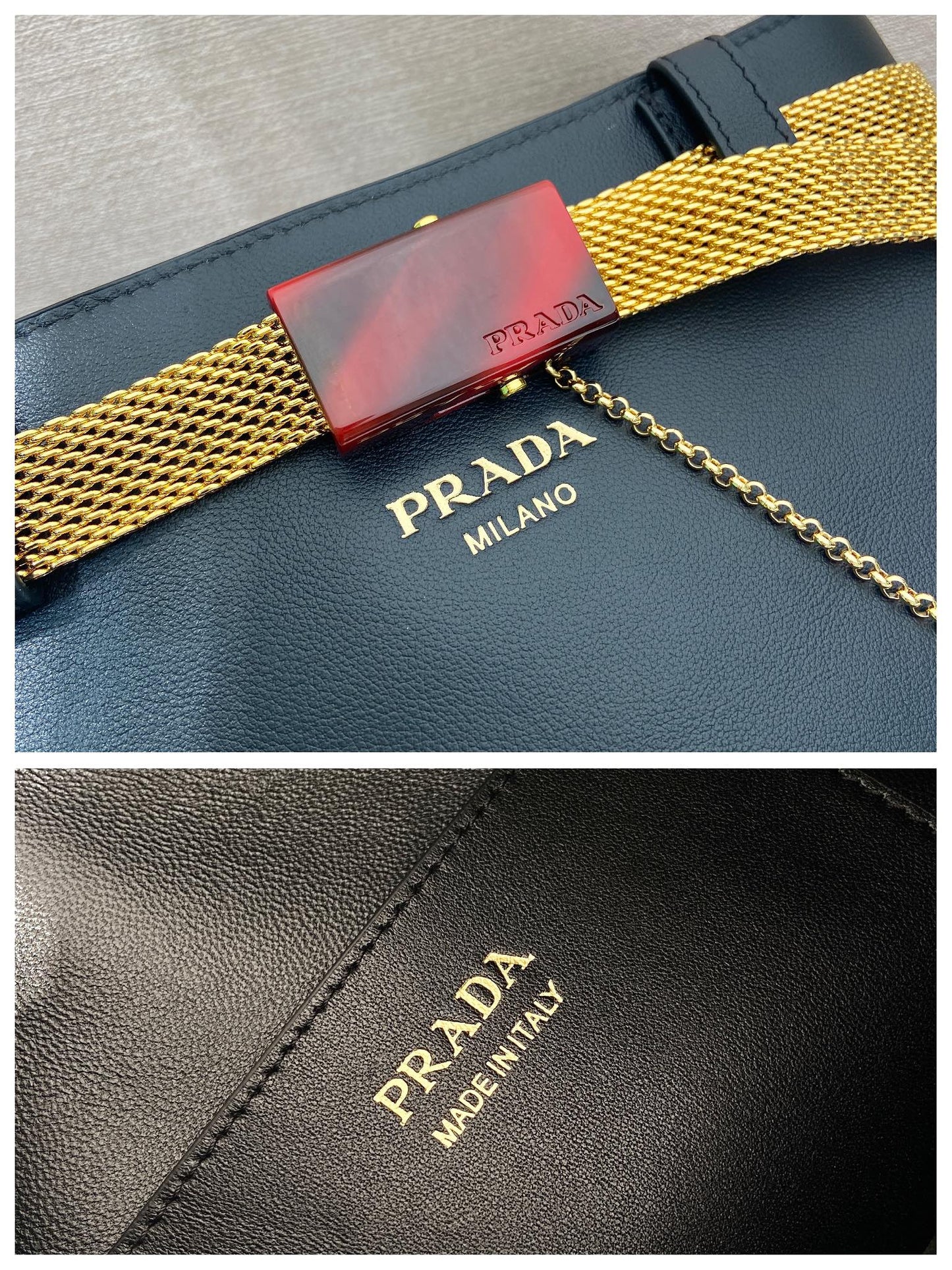 PRA bucket bag iron chain belt black leather 341179 mysite