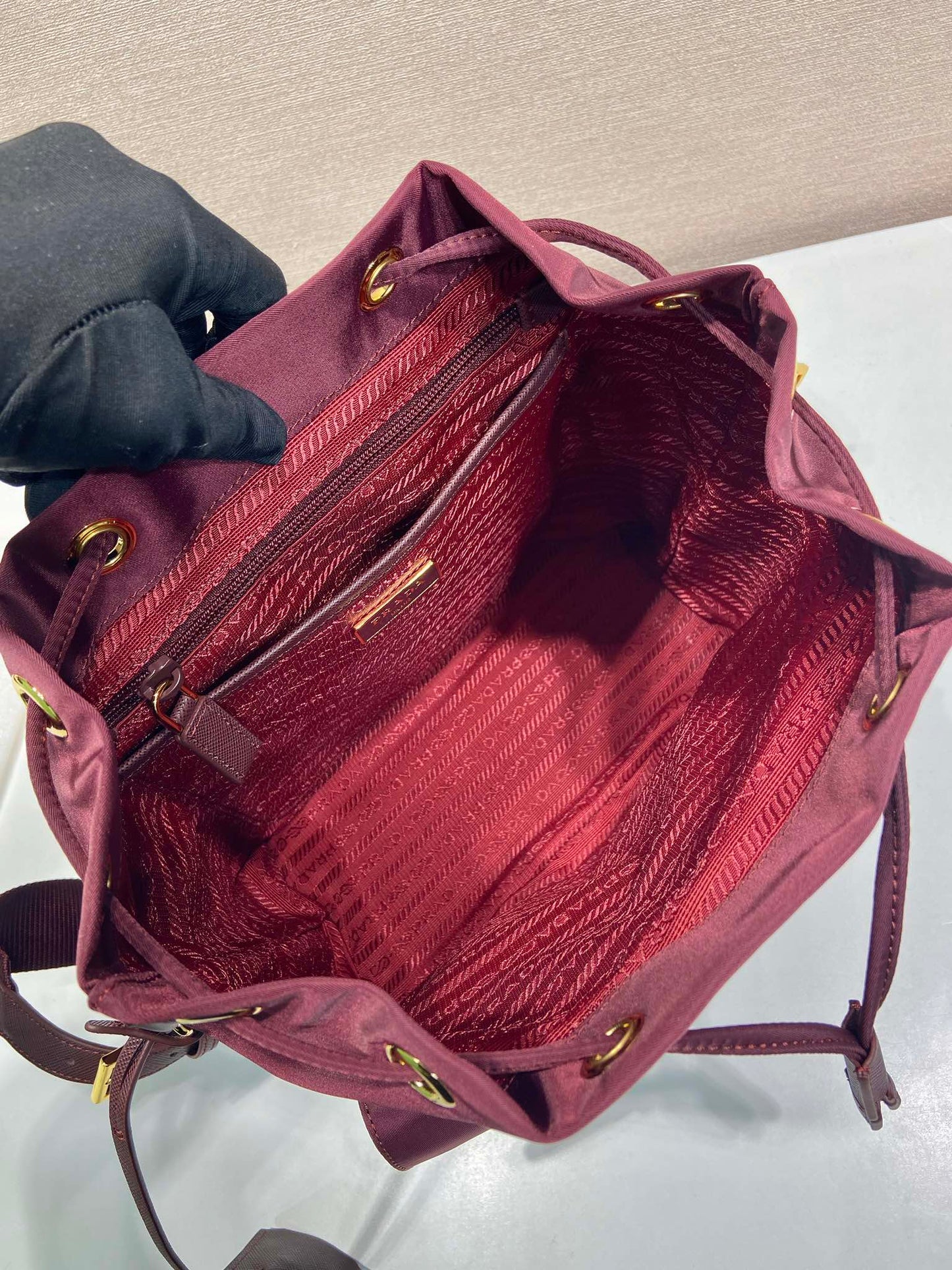 PRA backpack 28 burgundy nylon fabric gold hardware mysite