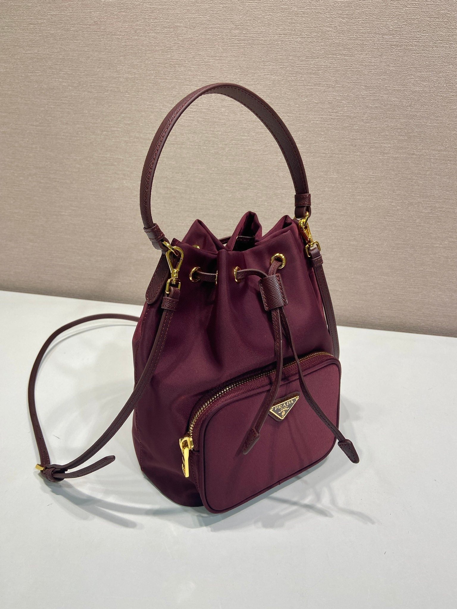 PRA bucket bag 23 burgundy nylon fabric 280826 mysite