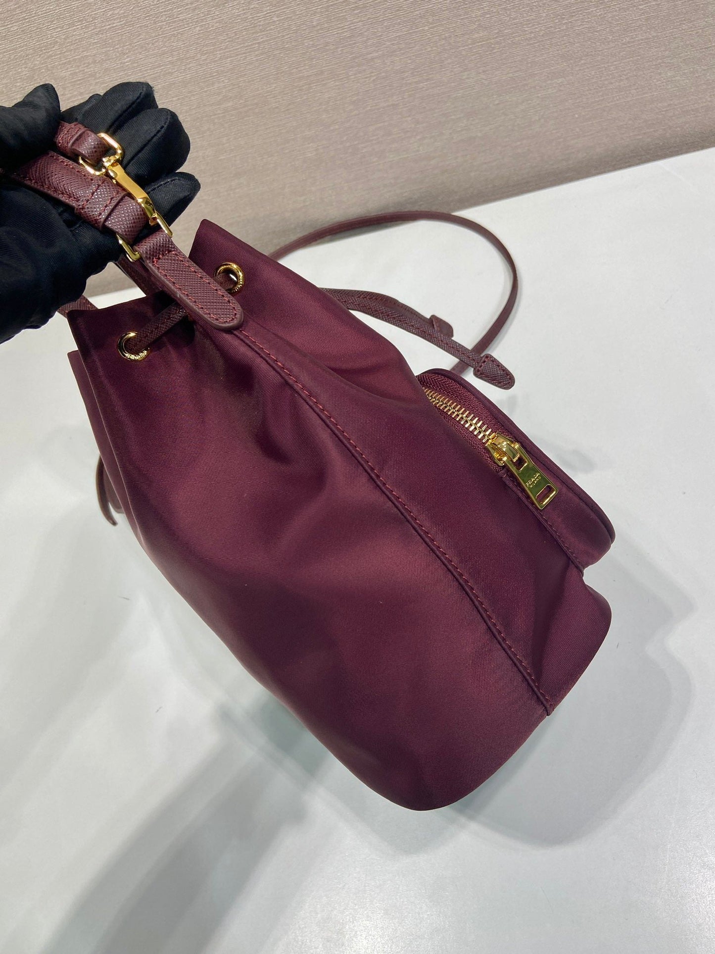 PRA bucket bag 23 burgundy nylon fabric 280826 mysite