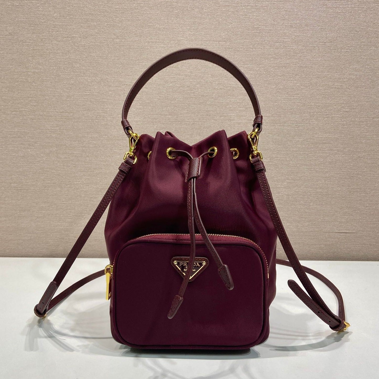 PRA bucket bag 23 burgundy nylon fabric 280826 mysite