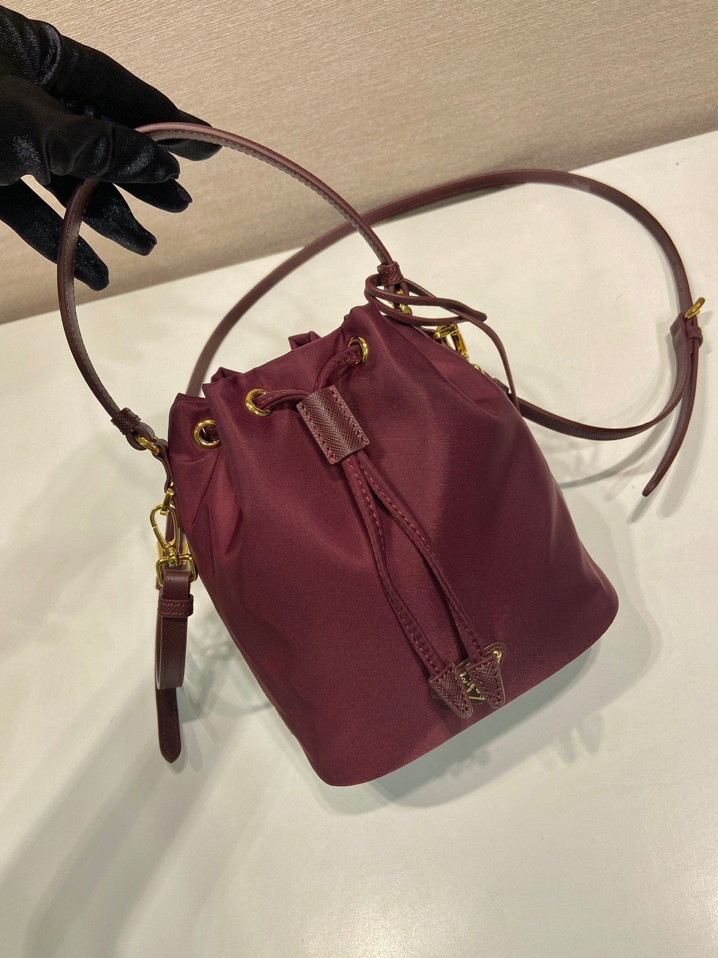PRA bucket bag 19 burgundy nylon fabric 280831 mysite