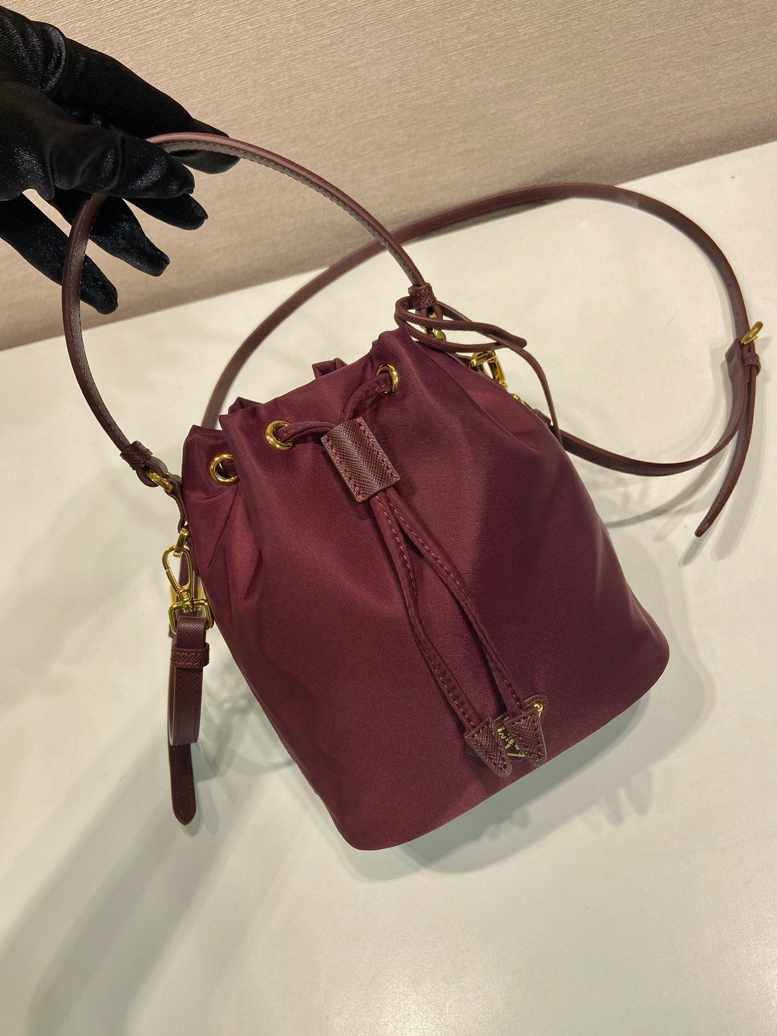 PRA bucket bag 19 burgundy nylon fabric 280831 mysite