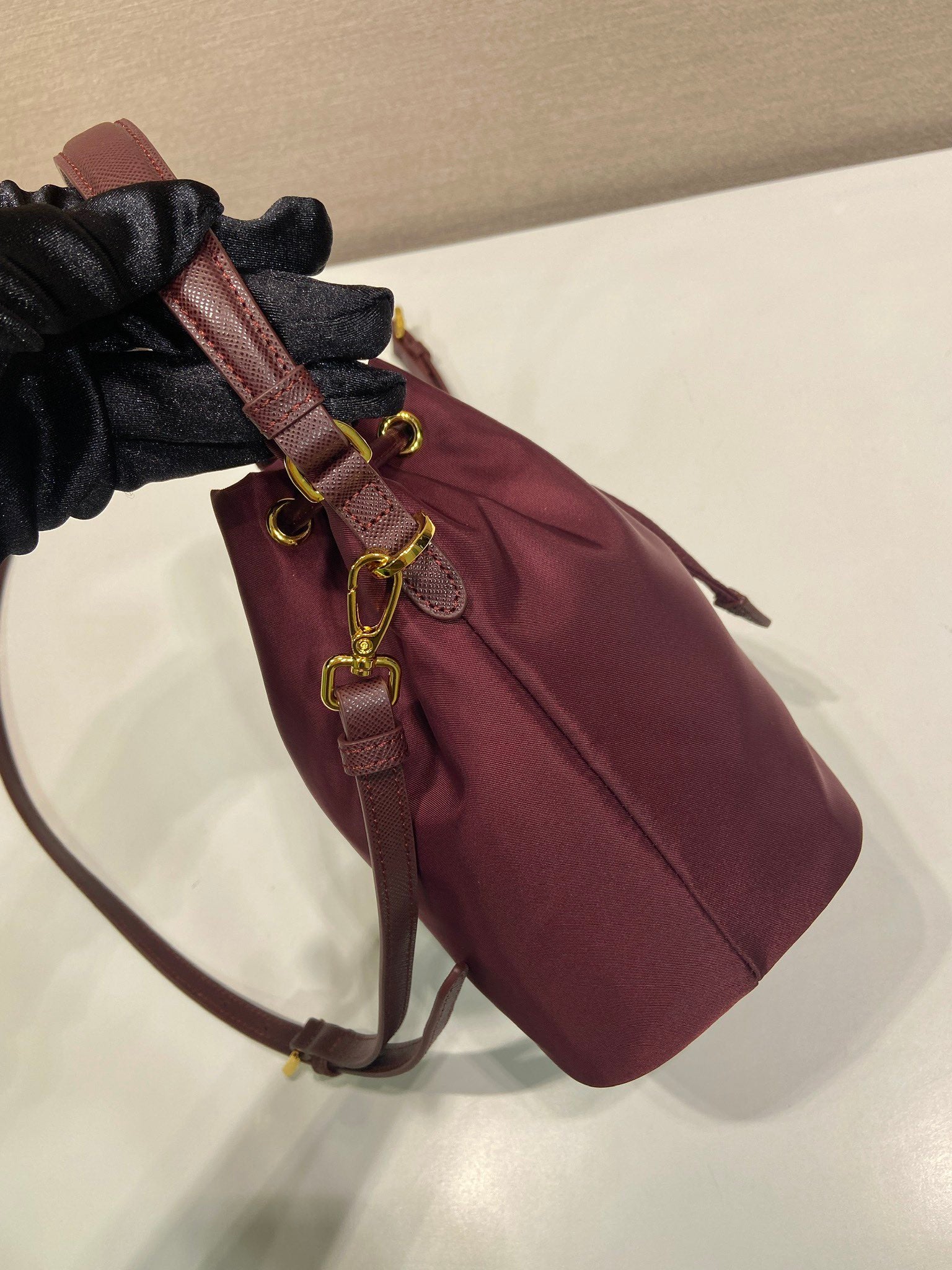 PRA bucket bag 19 burgundy nylon fabric 280831 mysite