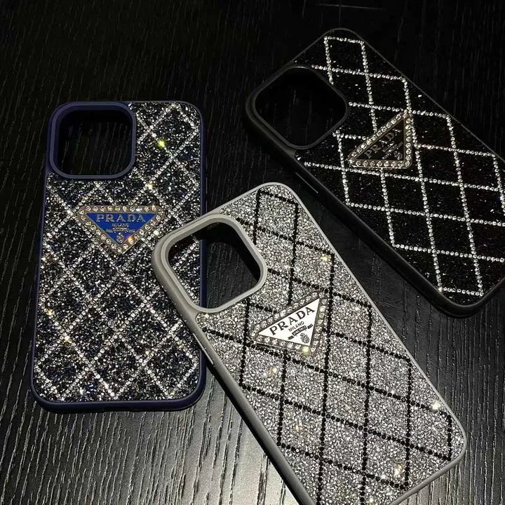 Prada Phone Case with Sparkling Rhinestones For iPhone 17/ 16 / 15 / 14s mysite