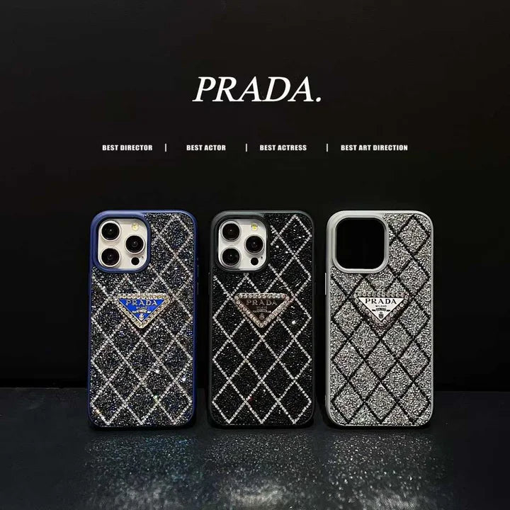 Prada Phone Case with Sparkling Rhinestones For iPhone 17/ 16 / 15 / 14s mysite