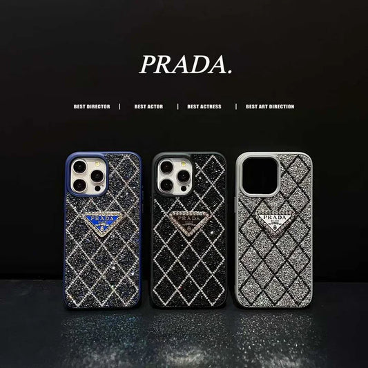 Prada Phone Case with Sparkling Rhinestones For iPhone 17/ 16 / 15 / 14s mysite