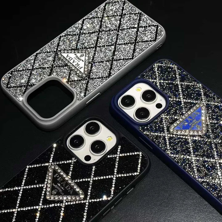 Prada Phone Case with Sparkling Rhinestones For iPhone 17/ 16 / 15 / 14s mysite
