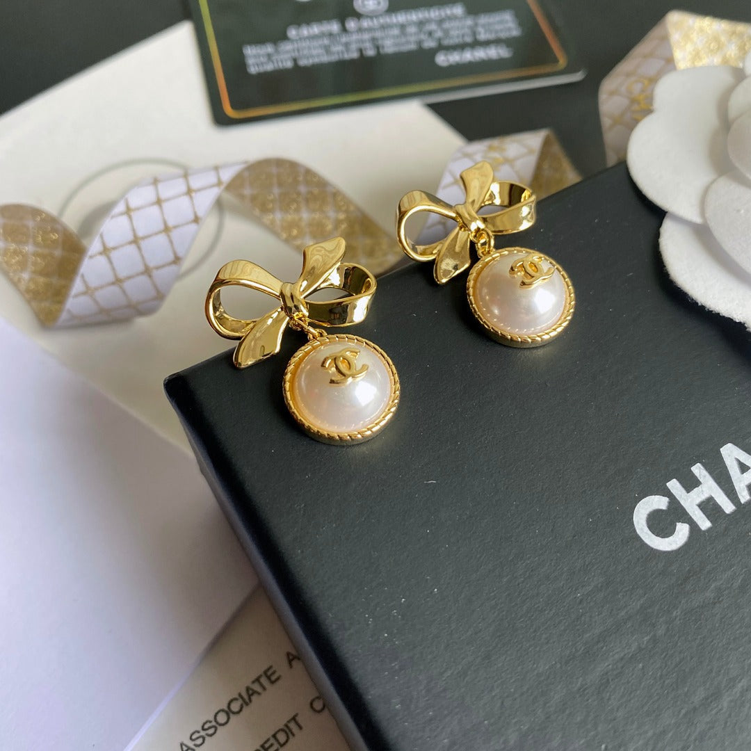 Bow Knot Pearl Drop Earrings mysite