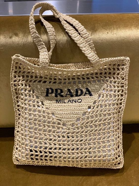 Prada Women's Natural Crochet Tote Bag-Khaki mysite