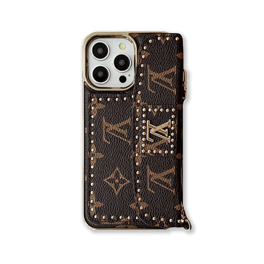 LEATHER MONOGRAM PHONE CASE WITH CARD HOLDER AND STRAP BIG PRINTING mysite