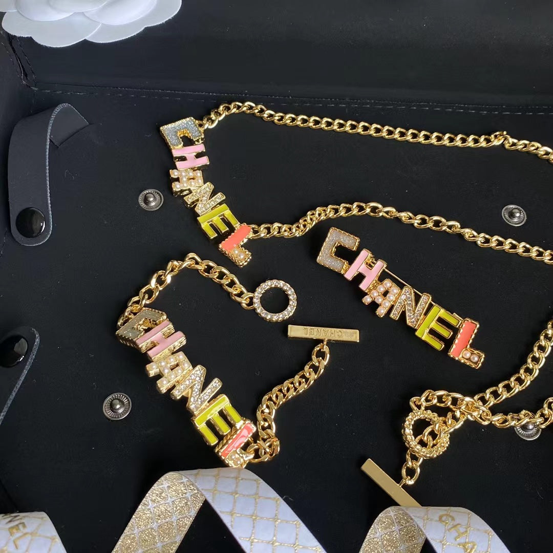 Fashion Colorful Crystal Letter Necklace and Bracelet mysite