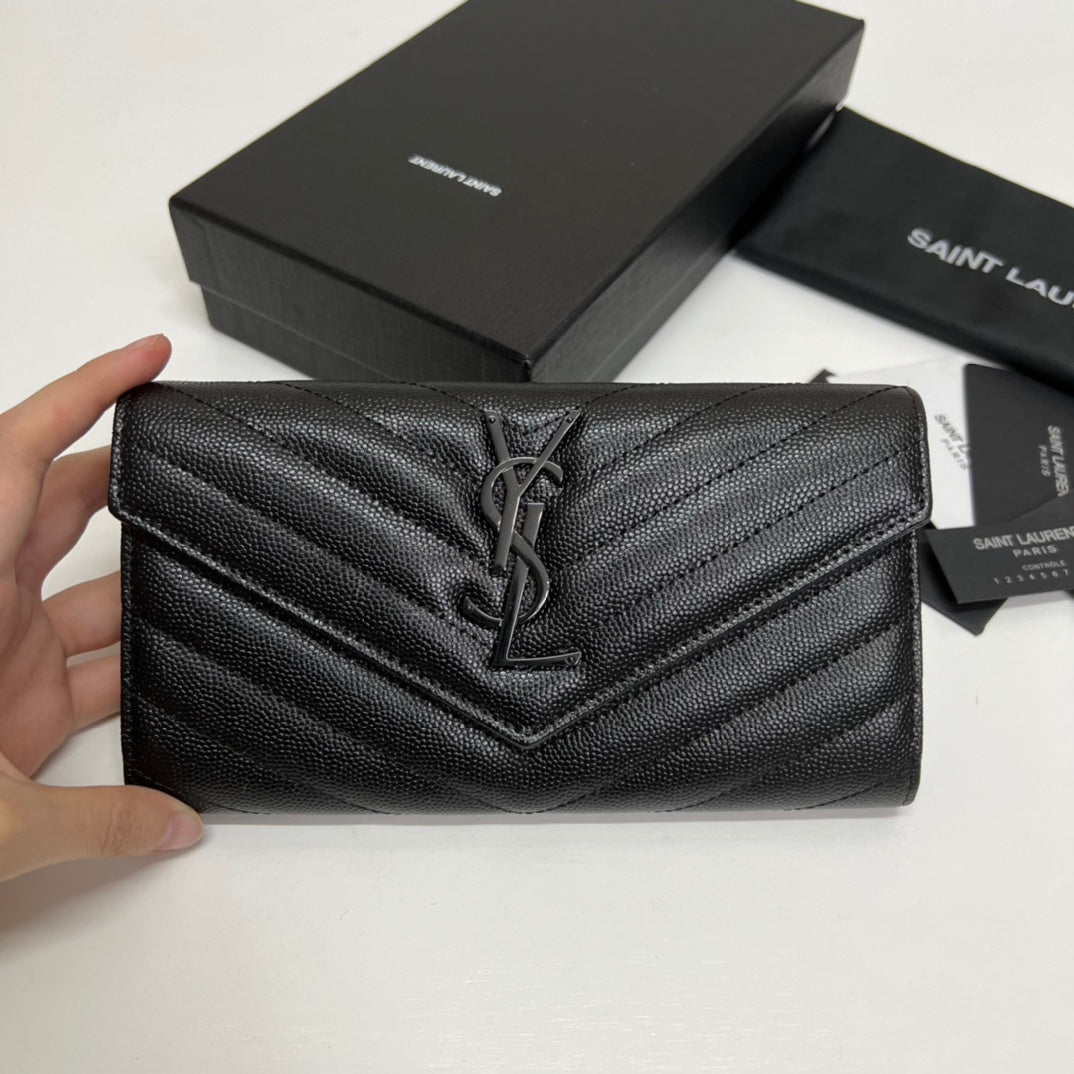 YSL Long Wallet Black Leather Black Tone 10767 19cm mysite