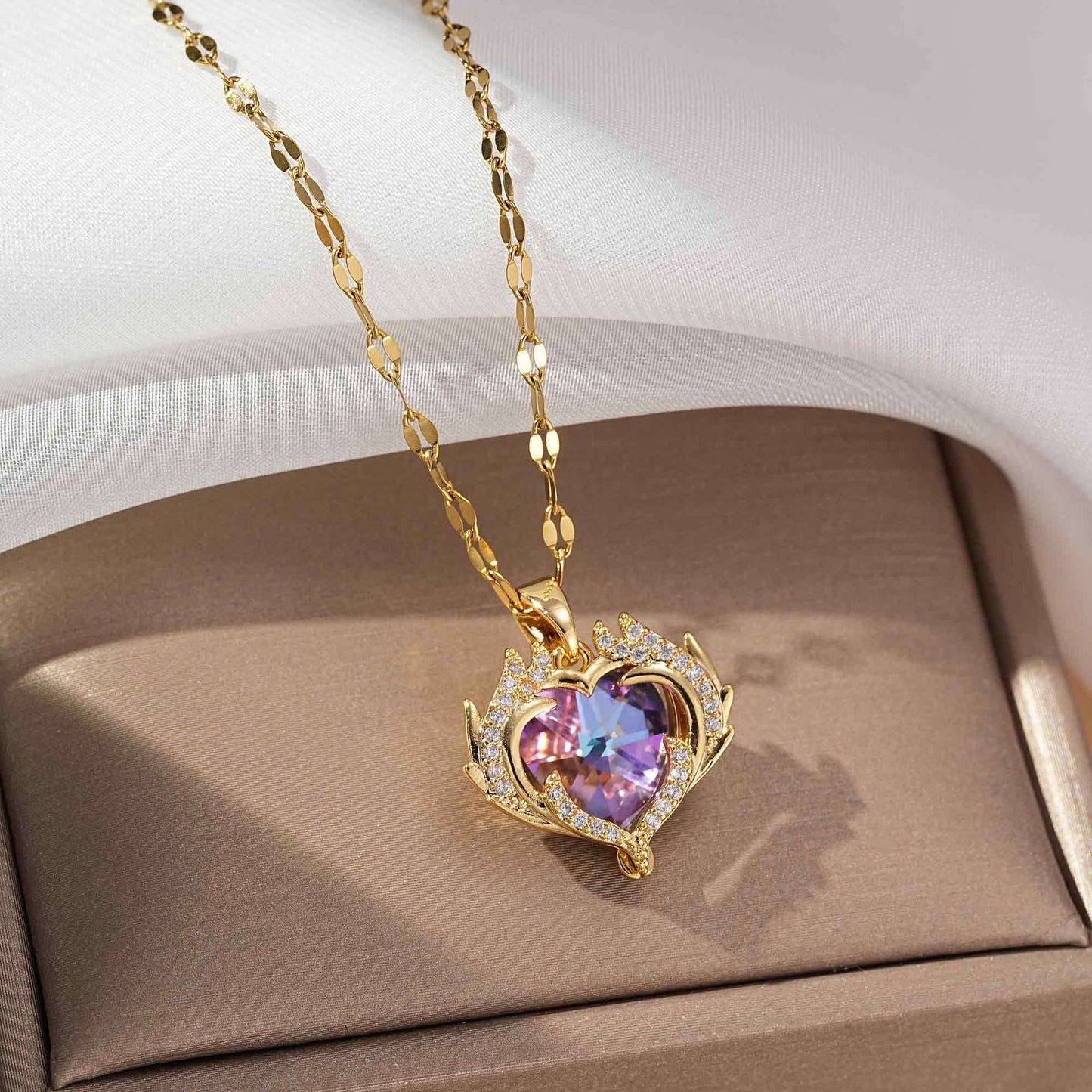 French Luxe Red Heart Pendant Necklace – Dainty Glamour with Full Rhinestones accessories mysite