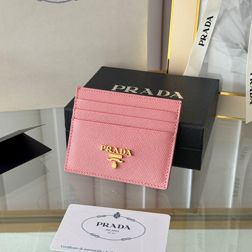 Pra Gold Logo-Stamp Card Holder Pink Saffiano Leather mysite