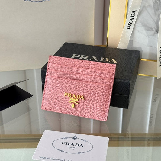 Pra Gold Logo-Stamp Card Holder Pink Saffiano Leather mysite