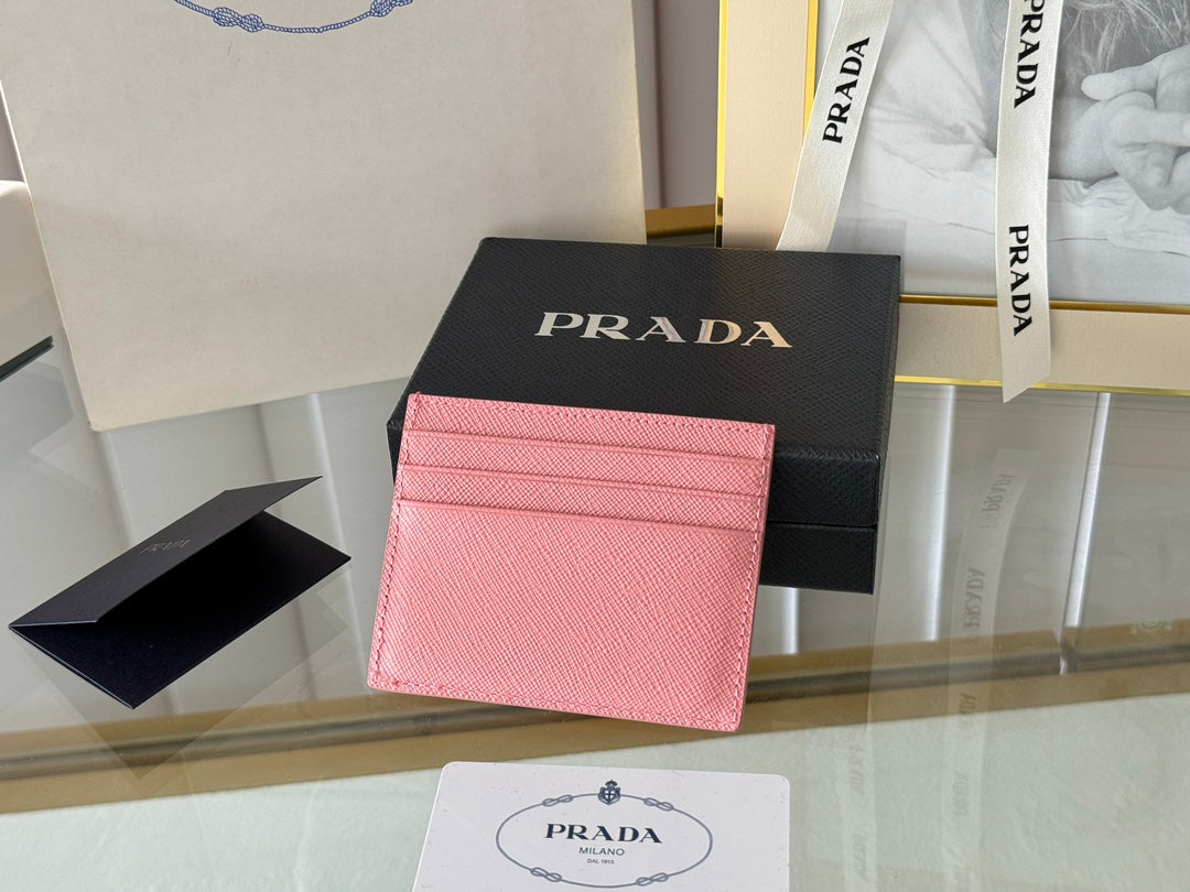 Pra Gold Logo-Stamp Card Holder Pink Saffiano Leather mysite