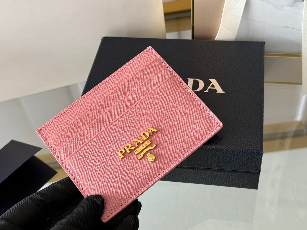 Pra Gold Logo-Stamp Card Holder Pink Saffiano Leather mysite