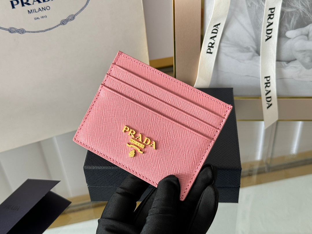 Pra Gold Logo-Stamp Card Holder Pink Saffiano Leather mysite