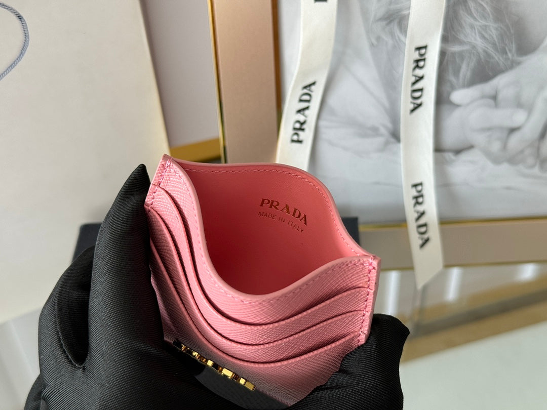 Pra Gold Logo-Stamp Card Holder Pink Saffiano Leather mysite