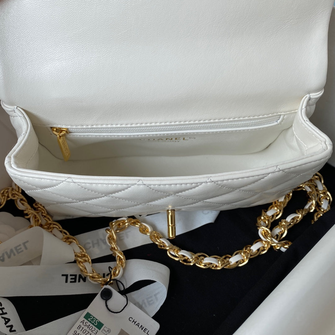 Chanel Flap Bag Gold Top Handle White - 13X21X8cm mysite