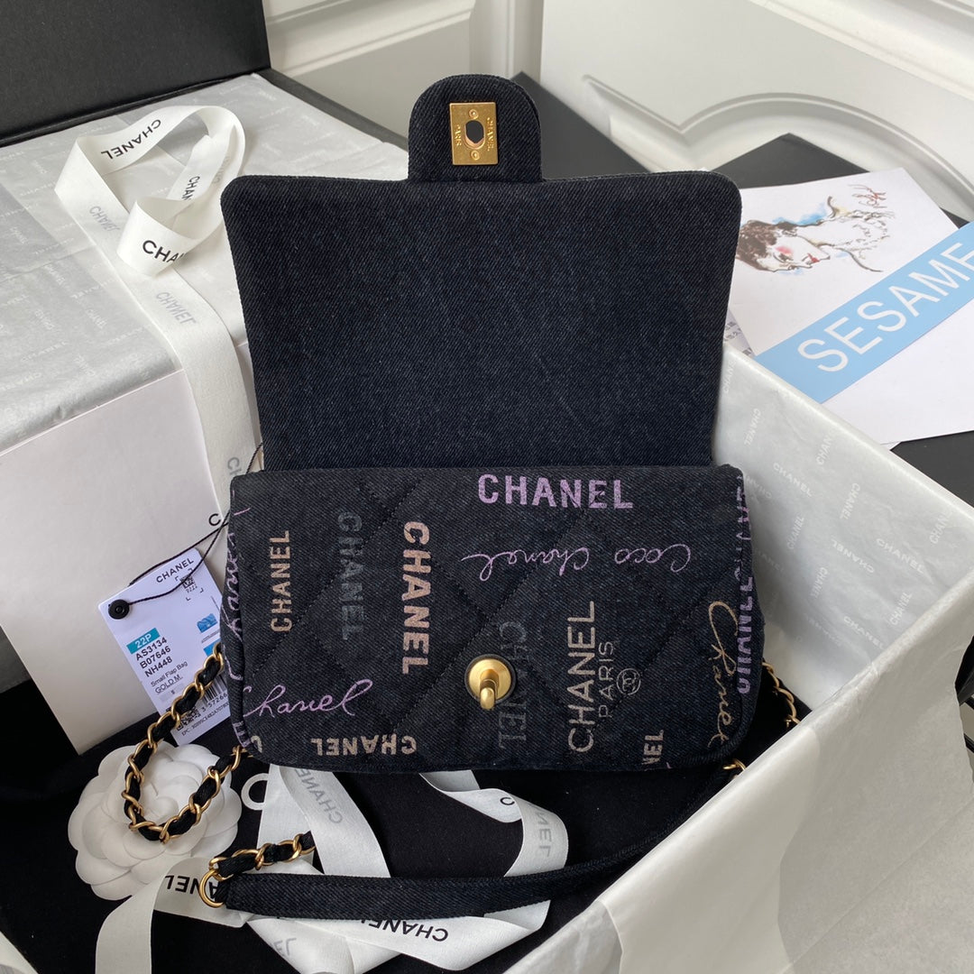 CHANEL  Small Flap Bag Black Denim AS3134 - 23 x 14 x 8cm mysite