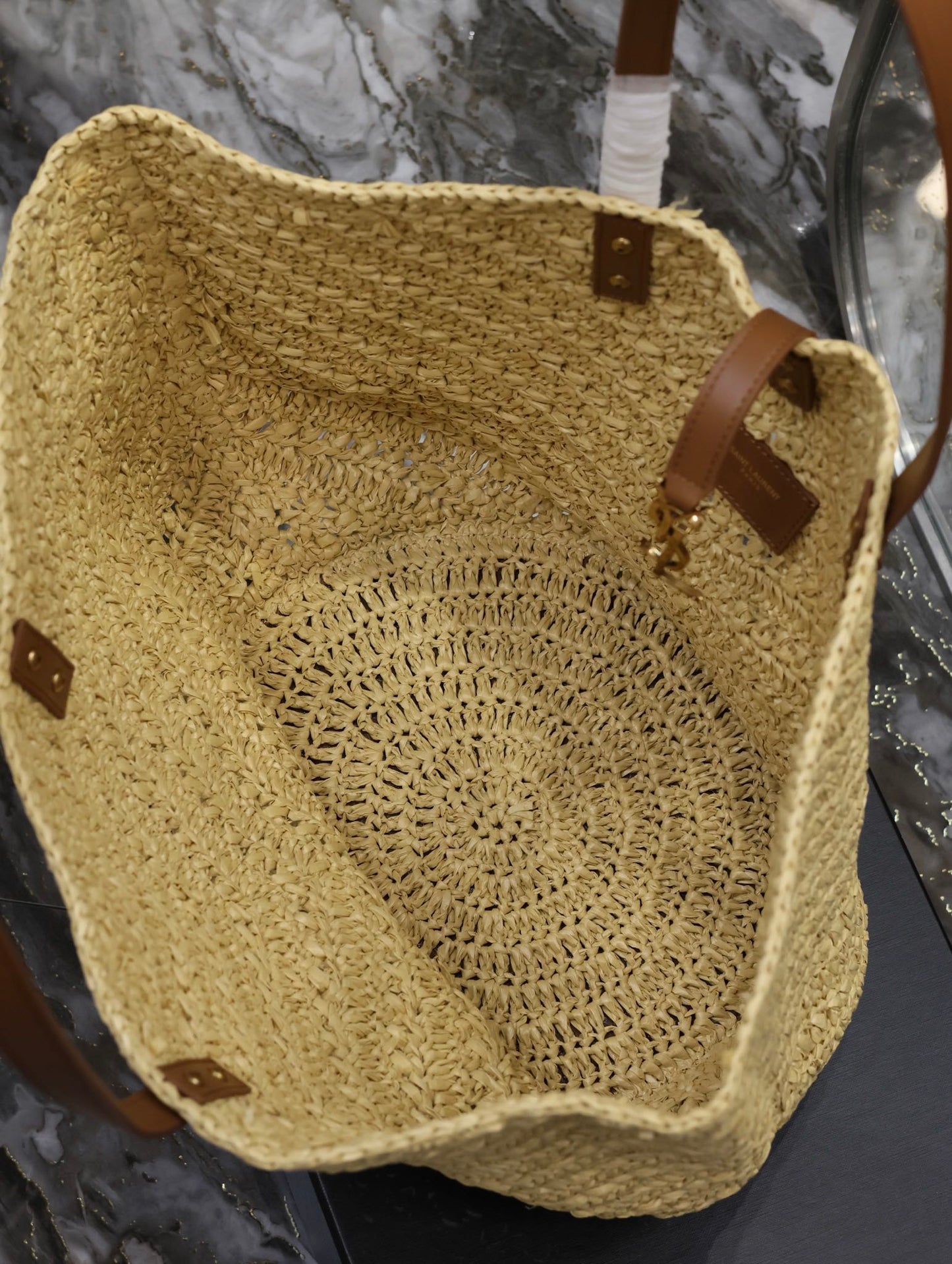 YSL PANIER MEDIUM IN RAFFIA AND VEGETABLE-TANNED LEATHER mysite