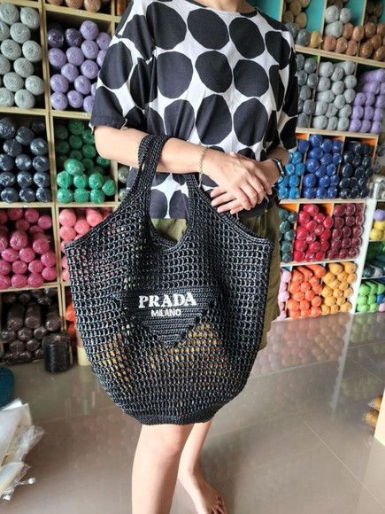 Prada Raffia Tote Bag-Black mysite