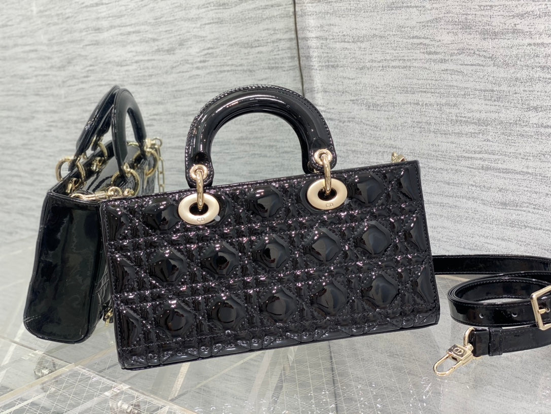 Dior Lady D-Joy Medium Patent Black Leather Bag - 26x6x14cm mysite