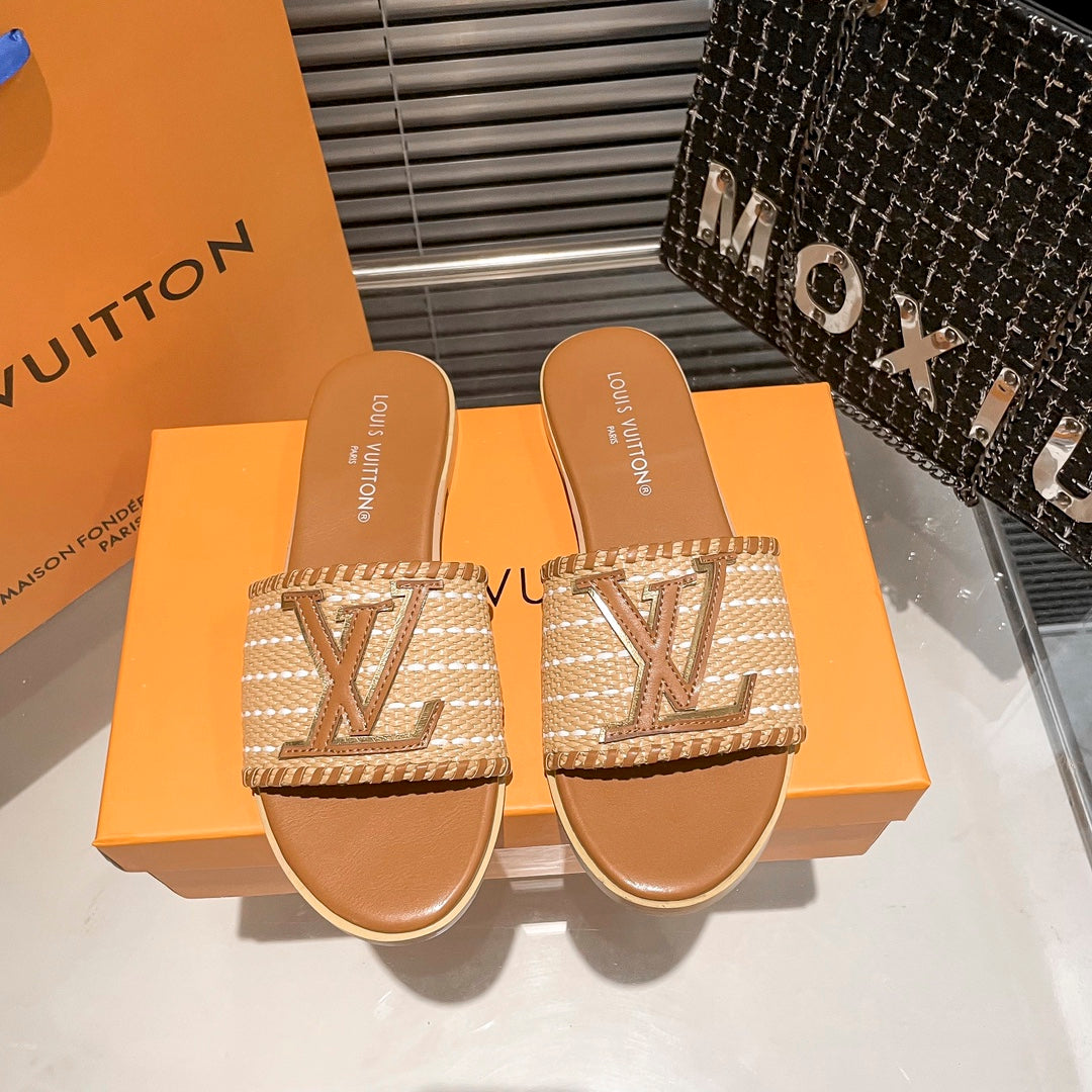 Woven Leather Flat Slippers mysite