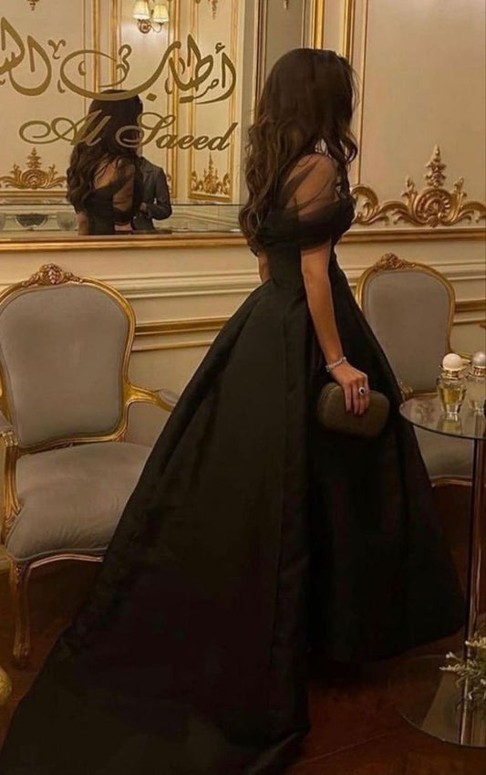 Vintage Black Ball Gown Prom Dress - Long Satin Off Shoulder Evening Gown for Special Occasions    fg8062s mysite