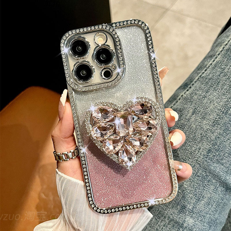 Light Luxury Electroplating Rhinestone Love Bracket iPhone Case mysite