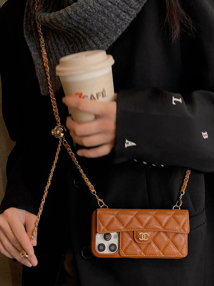 Chanel Genuine Leather Wallet Leather Crossbody Bag Phone Case For iPhone 17 / 16 / 15 / 14s mysite